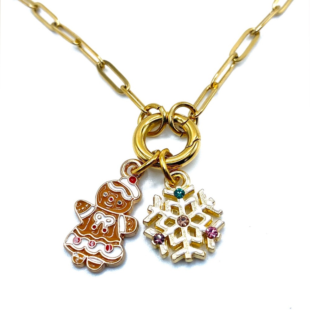 Gingerbread And Snowflake Charm Holder Necklace Changeable